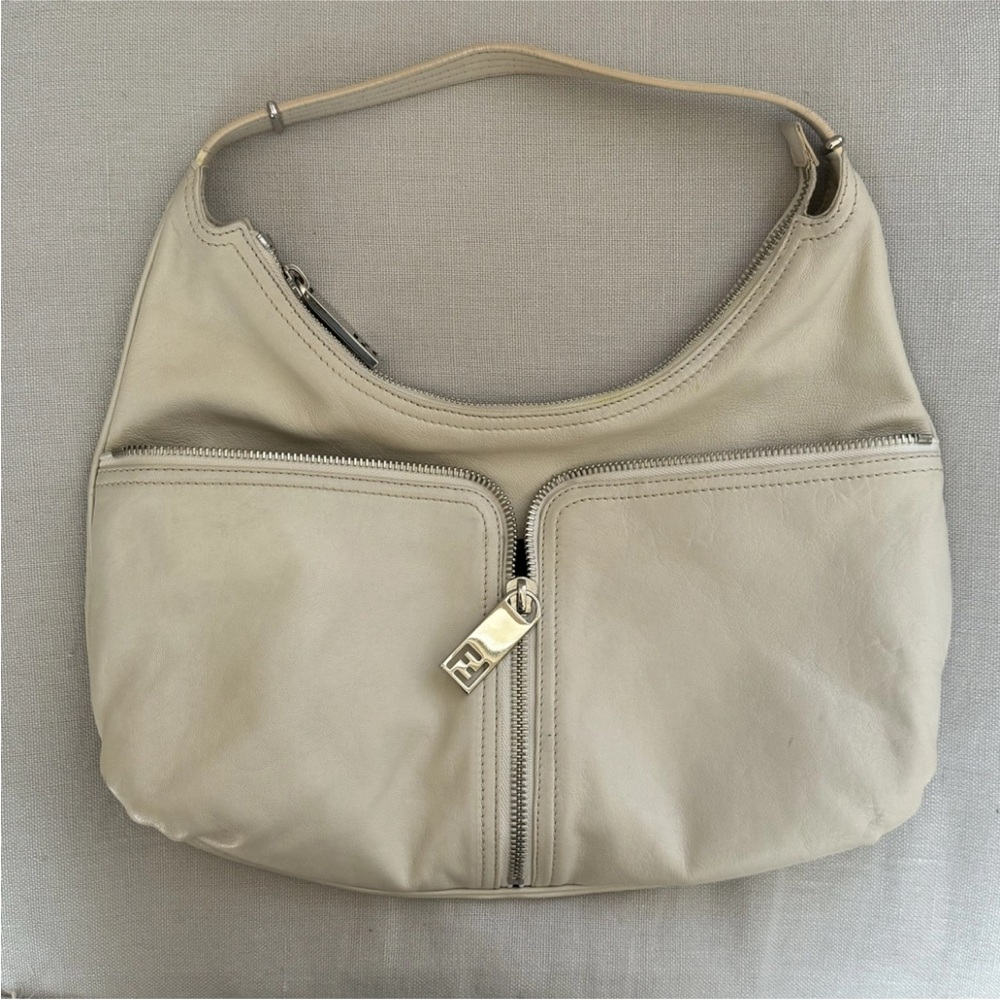 fendi zipper leather white hobo bag